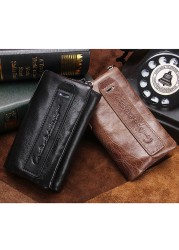 New Men Key Wallets Genuine Leather Key Ring Pouch Keys Tri-fold Coin Purse Case Key Holder Purse Male Luxury Keychain Bags