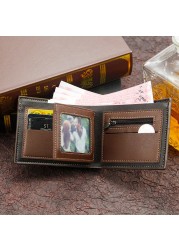 Men Wallet Money Bag Solid Color Leather Business Small Wallet Vintage Famous Male Wall Coin Purse