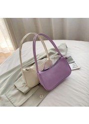 Soft PU Ladies Leather Bag Women Purple Retro Underarm Bag Solid Color Handbags Fashion Design Girls Small Shoulder Bags