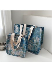 Women's New Fashion Handbag Daisy Oil Painting Canvas Shoulder Casual Ladies Shopping Bag Large Capacity Tote Handbags