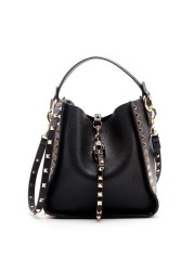 Genuine leather rivet bucket bag, purses and handbags luxury designer studded cowhide ladies shoulder bag with crossbody strap