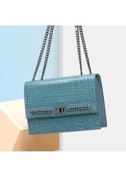 Luxury Women Bags Leather Women Brand Designer Crossbody Shoulder Bag And Purses Female Chain Messenger Bag In Blue