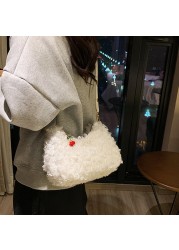 Small lamb wool shoulder bags ladies purse crossbody bags winter bags plush fluffy handbag shopping bag