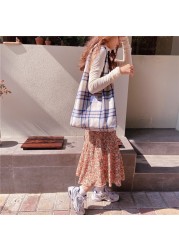 2021 New Shopper Bags Women Shoulder Bag Japanese Style Plaid Tote Bag Cute Girls Handbag Casual School Bag Female Canvas Bag
