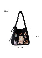 cute purse shoulder bags tote bags 2021 high quality fashion sweet japanese style cartoon pleated bow women shopper canvas bags