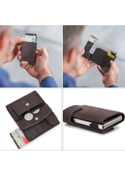 DIENQI RFID Genuine Leather Men Wallets Card Holder Slim Thin Smart Magic Wallet Mini Short Coin Purse Male 2022 Brown Vallet