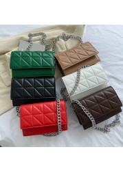 Women Bag PU Leather Lattice Crossbody Bag Lady Solid Color Chain All-match Casual Handbag Thread Small Designer Clutch