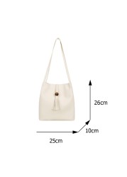 Retro Solid Color PU Leather Women Shoulder Bags Bucket Bags Fashion Small Tassel Shopping Bag Ladies Casual Shoulder Bag
