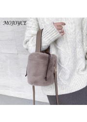 Fashionable Women Shoulder Bags Plush Drawstring Solid Color Casual Ladies Bag Bucket Shoulder Drawstring Handbags