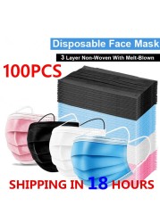 Mascarillas Face Masks Non-woven 3-layer Filter Disposable Mouth Mask Respirator Protective Adult Masks Black Masks Fast Ship