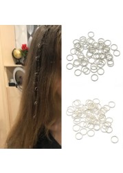 50pcs Mix Color Hair Braid Dreadlock Beads Cuffs Rings Tube Accessories Opening Hoop Circle 10-12mm Inner Hole Hair Rings