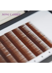 Sung high quality eye lashes false eyebrow extensions 12 lines per tray. No eyelash curl. 4 color dark brown light brown