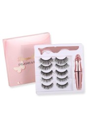 5 Pairs 3D Mink Magnetic False Eyelashes Waterproof Liquid Eyeliner Tweezers Long Lasting Makeup Tool