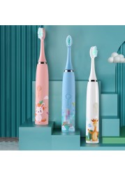 Children's Electric Toothbrush Cartoon Pattern for Kids with Replacement Teeth USB Charger Ultrasound Replaceable Head