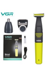 VGR Professional Face Body Hair Trimmer for Men Beard Trimmer Stubble Hair Clipper Nose Mustache Rechargeable Electric Shaver