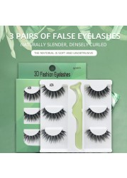 3 Pairs - Faux Mink Hair False Eyelashes With Eyelash Curler 3D Soft Eye Lashes Extension Fluffy False Eyelashes Eye Makeup Tools