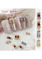 nail art real gold zircon jewelry new year double happiness zircon manicure diamond red white diamond nail decoration