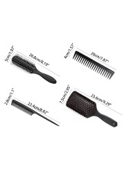 4pcs Painless Black Hair Styling Comb 4 in 1 Paddle Hair Brushes Hair Styling Comb Kit All Hair Type for Female Male