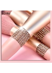 Loebig 10pcs Diamond Makeup Brushes Set Cosmetic Blending Tool Powder Foundation Blush Highlighting Eyeshadow Eyebrow Eyelash Brush