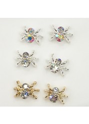 LEAMX 10pcs Alloy Spider Nail Art Decorations 3D AB/White Rhinestone Decorations Spider Nail Jewelry Sparkle Nail Supplies L459