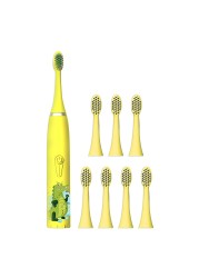 Cartoon Children Kids Electric Toothbrush with 8 Replaceable Toothbrush Head USB Rechargeable Waterproof Baby Toothbrush