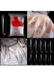 500pcs LongNail Tips Acrylic Full Cover Ballerina Fake False Nail for Salons DIY 10 Sizes Clear Ballet False Nail