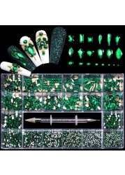 Luxury Box Shiny Diamond Nail Art Rhinestone Crystal Glass Set Decorations Set 1pcs Pick up Pen in Grids Box 21 Shapes of 2500pcs