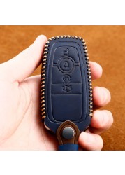 Genuine Leather Handmade Car Key Cover Cover For Ford Focus Fiesta Mondeo Kuga Escape Fusion Mustang Explorer Edge Ecosport