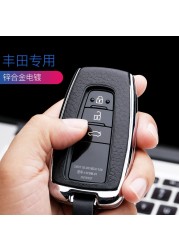 2 34 Button Galvanized Alloy Leather Car Key Case Shell For Toyota CHR C-HR Prado Camry Avalon Prius Corolla RAV4 Keychain