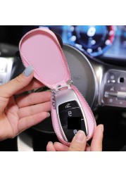 Genuine Leather Car Key Case Mini Car Key Cover Cute Keychain Storage Bag Purse Key Chain Pendant Girl Gift Car Accessories