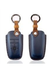 Leather Key Case Cover Fob Keychain Holder For Lincoln Ford Raptor F150 Explorer Everest Ranger Accessories Remote Keyring Bag