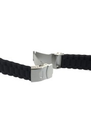 Black silicone rubber watch strap band deployment buckle waterproof 20mm 22mm