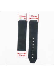 25*19mm Black Silicone Rubber Watch Band Applicable For Hublot Strap For Big Bang Strap Butterfly Buckle Watch Tools Accessories