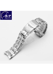 PEIYI 22mm stainless steel watch strap silver strap deployment buckle replacement metal strap for EF-550 series men's watch