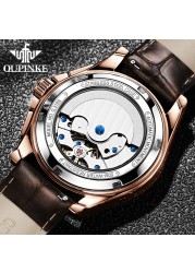 OUPINKE Luxury Men Watches Chronograph Automatic Mechanical Leather Watch Waterproof Sport Moon Phase Wristwatch montre homme