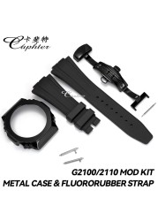 Casioak 1rd Fashion Kit for GA2100 Metal Watch Case Fluororobber Strap 316 Stainless Steel Bezel Rubber Band for GA 2100 2110