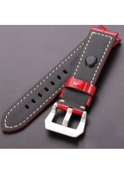 Genuine leather watches black brown red blue green orange women men watch strap for bam accessories 20mm 22mm 24mm