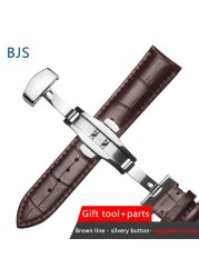 BJS Genuine Leather Watch Band Strap Stainless Steel Butterfly Clasp 13mm 14mm 15mm 16mm 17mm 18mm 19mm 20m 21mm 22mm Watchband