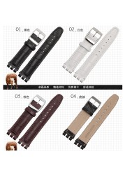 Strap for Swatch 17mm and 19mm, Genuine Leather, Black, Brown, White, Water Resistant, High Quality