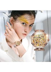 OUPINKE Genuine Leather Strap LuxuryTop Brand Women Wristwatches Fashion Waterproof Automatic Mechanical Watch for Women