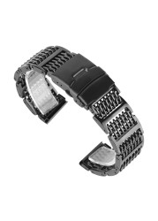 Luxury Silver/Black 20/22/24mm Mesh Stainless Steel Watch Band Adjustable Fold Clasp Men Watches Strap Replacement Bracelet