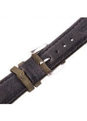 Genuine Nylon Leather Watch Straps for Men and Women, High Quality, Silver Pin Buckle, 20mm, 21mm, 22mm