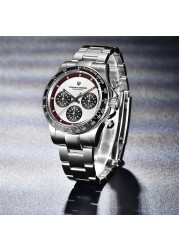 PAGANI new design classic men's quartz watch ceramic bezel stainless steel waterproof clock luxury sapphire glass chronograph