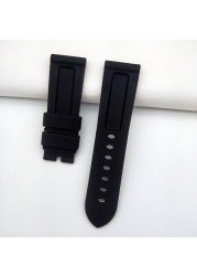 24mm Black Pure Soft Silicone Rubber Watchband Replacement Watch Strap for Panerai Wristband Waterproof Strap + Free Tool