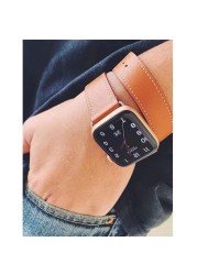 Double Round Leather Loop for Apple Watch Band SE 7 6 5 40 44mm Korea Bracelet for iWatch Series 41 45mm 38 42mm Strap Wristband