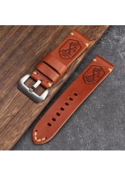 Handmade Skull Leather Watchband X-MEN Soldier Top Layer Leather Strap 20 22 24mm Compatible for PAM111 Soft Bracelet