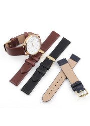 Genuine Leather Women Watchband 12mm 14mm 16mm 18mm 20mm Quick Release Cowhide Strap Watch Band Belts Replacement Gold Buckle