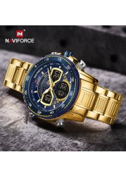 NAVIFORCE Men Sports Military Waterproof Watches Luxury Analog Quartz Digital Wrist Watch for Men Stainless Steel Gold Watches