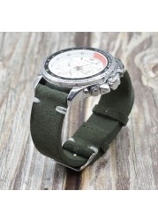 Onthelevel Handmade Dark Green Suede Leather Watch Strap Bands 18mm 20mm 22mm Stainless Steel Buckle With White Black Stitching