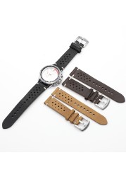 Genuine Leather Watch Band Black Brown Coffee Color Rally Watch Strap Replacement Watchbands 18mm 20mm 22mm